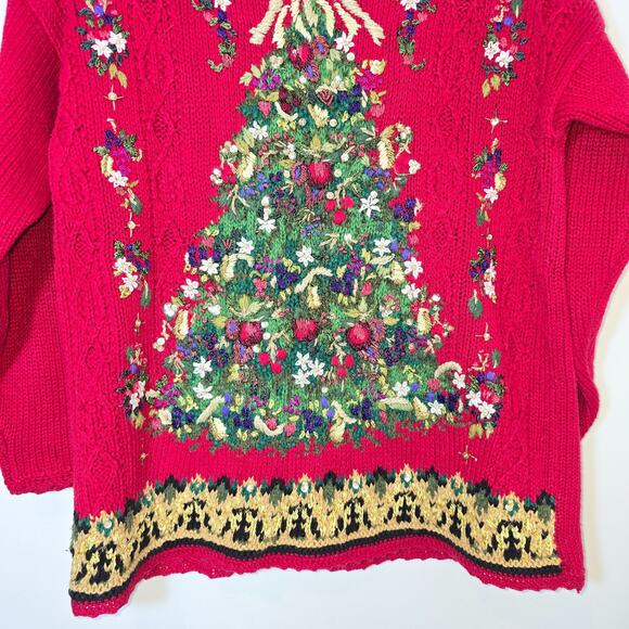 Vintage 90s Heirloom Collectibles Christmas Tree Sweater Large Petite Holiday - Picture 4 of 9